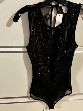 Entry Bodysuit Sleeveless Black with Sequins Sz Medium